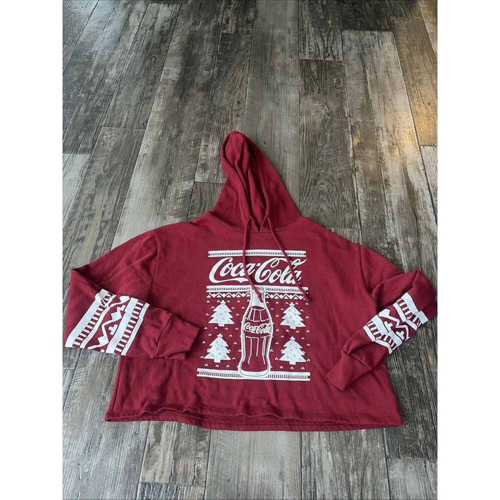 COCA-COLA Juniors Womens‎ Long Sleeve Hoodie Crop Hoodie Size Medium Christmas